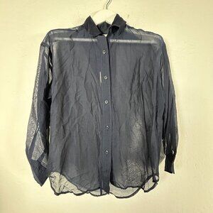 Rag & Bone Womens Navy Sheer Boyfriend Shirt XXS Button-Up Long Sleeve New $225